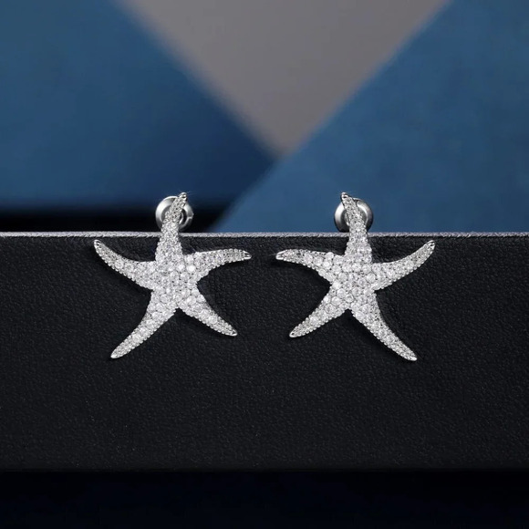 Vivid Starfish Full Zircon Stud Earrings for Women, EVGG1038 - Picture 2 of 9